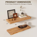 24 Inch Floating Shelves for Wall, 8"D High End Solid Hardwood Shelves for Decor Storage, Rustic Wall Shelves with Invisible 
