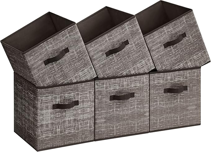 SONGMICS Storage Cubes, 13-Inch Non-Woven Fabric Bins with Double Handles, Set of 6, Closet Organizers for Shelves, Foldable,