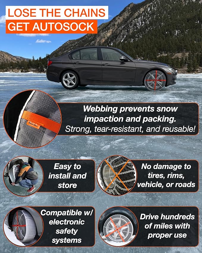 AutoSock Passenger Vehicle Snow Socks for Tires, HP870 - Car Sock Tire Traction Device for Snow, Ultimate Chain Alternative f