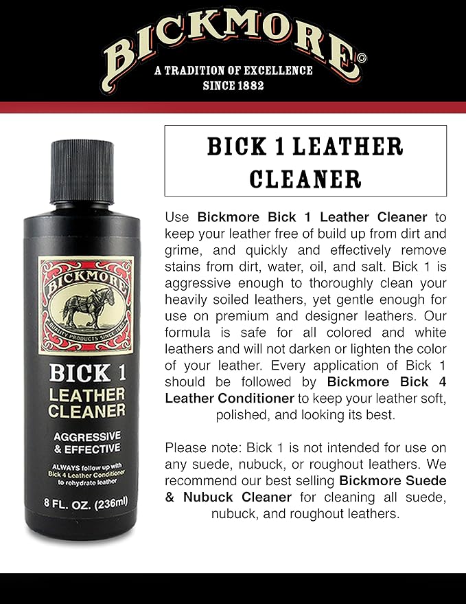 Bickmore Bick 1 Leather Cleaner 8 oz - Clean Dirt, Oil, Sweat, Salt, and Water Stains from All Colored, White, and Black Leat