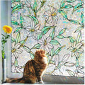 Coavas Static Cling Privacy Window Film, 96% UV & Heat Blocking, Stained Glass Window Film Floral Design, Non-Adhesive, for Bathroom, Front Door, Shower Enclosure‌(Vinyl, 23.6" x 78.7 ")