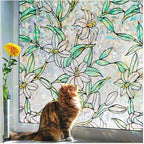 Coavas Static Cling Privacy Window Film, 96% UV & Heat Blocking, Stained Glass Window Film Floral Design, Non-Adhesive, for Bathroom, Front Door, Shower Enclosure‌(Vinyl, 23.6" x 78.7 ")