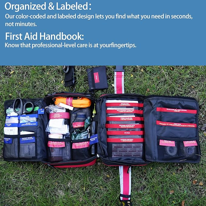 401 Piece First Aid Kit with Chest Seals -Labeled, Expandable & Mountable, Emergency Medical Kit for Home, Car, Camping & Out