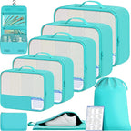 BAGAIL 9 Set Packing Cubes with Packing List Luggage Packing Organizers for Travel Accessories (Blue Green)