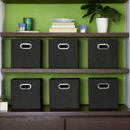 Household Essentials Foldable Fabric Storage Bins 6 Piece Set, Strong Poly-Woven Fabric, Sturdy Chipboard Sides, Grommet Fron