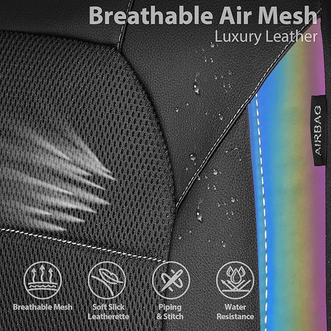 CAR PASS Leather Car Seat Covers Front Seats only, with Air Mesh Front Seat Covers Breathable, Cool Automotive Seat Covers 2 