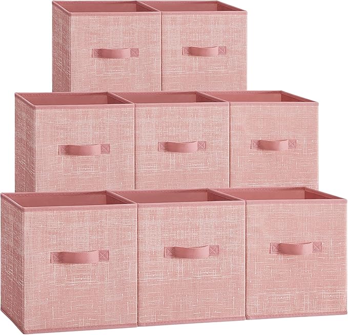 SONGMICS Storage Cubes, 10.2 x 10.2 x 11 Inches Non-Woven Fabric Bins with Double Handles, Set of 8, Closet Organizers for Sh