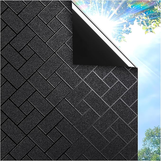 Coavas Total Blackout Window Privacy Film 100% Light Blocking & UV Protection, Static Cling Frosted Privacy Cover No Glue Heat Control Room Darkening Shade for Bedroom, Nursery,17.5 x 78.7 inches