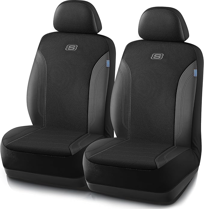 Skechers Car Seat Covers, Work Leather Seat Covers 5-Times Stronger Built-in Webbing, Oxford Fabric Front Seat Cover, Airbag 