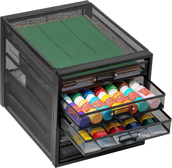 Mind Reader File Storage Drawers, Desk Organizer, Multi-Purpose, Crafts, Office, Metal Mesh, 11"L x 14"W x 11"H, Black, 5 Dra