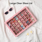 Frebeauty 48 Grid Jewelry Tray,Adjustable Earring Holder Organizer with Glass Lid,Velvet Drawer Jewelry Organizer for Rings,S