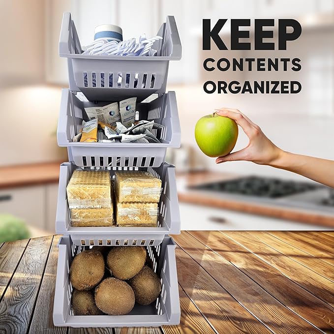 Skywin TidyFriend Small Stackable Storage Bins for Toy Organizer and Storage 4 Pack, Toy Storage Organizer for Kids Room and 