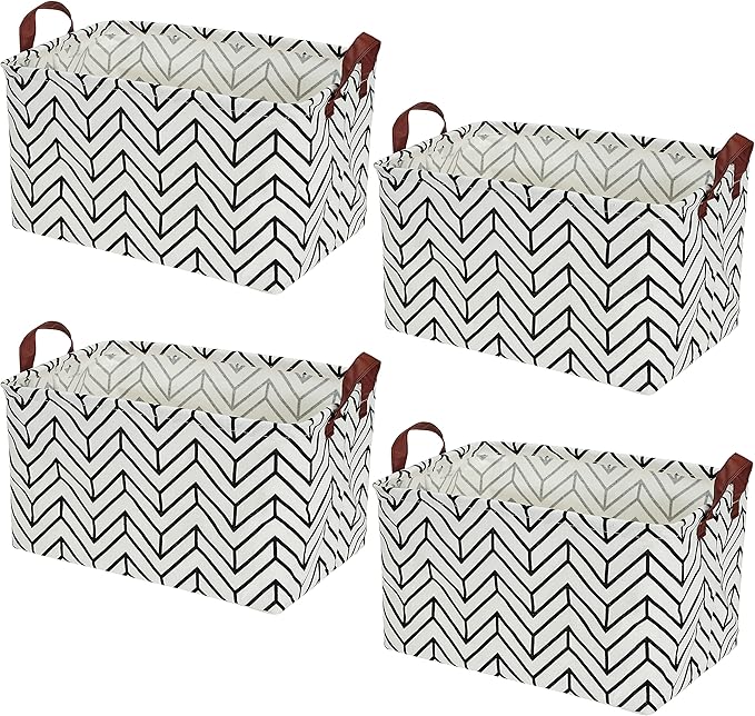 Kingrol 4 Pack Foldable Storage Baskets with Handles, Waterproof Storage Bins for Home, Office, Nursery, Laundry Organizers, 