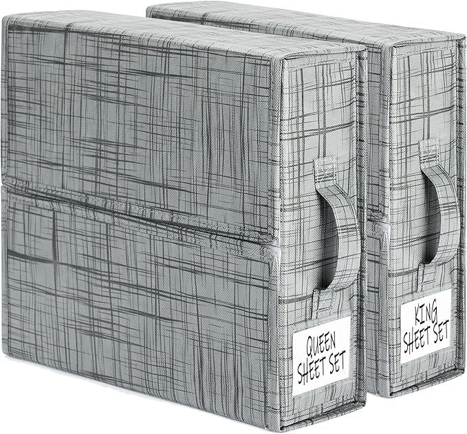 SUOCO SheetCube Bed Sheet Organizers and Storage 2 Pack, Foldable Linen Closet Organizer, Bedding Folder Storage Box Containe