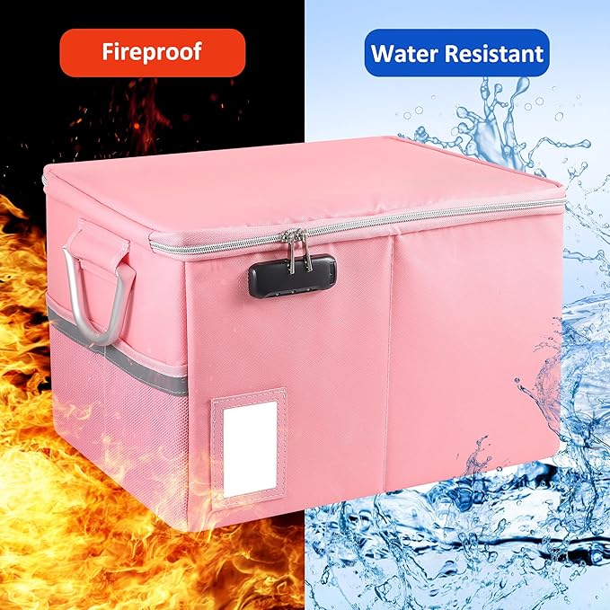 Fireproof Document Box, Fireproof Organizer Safe Box with Lock, Portable Office Storage Cabinet for Hanging Letter/Legal Fold