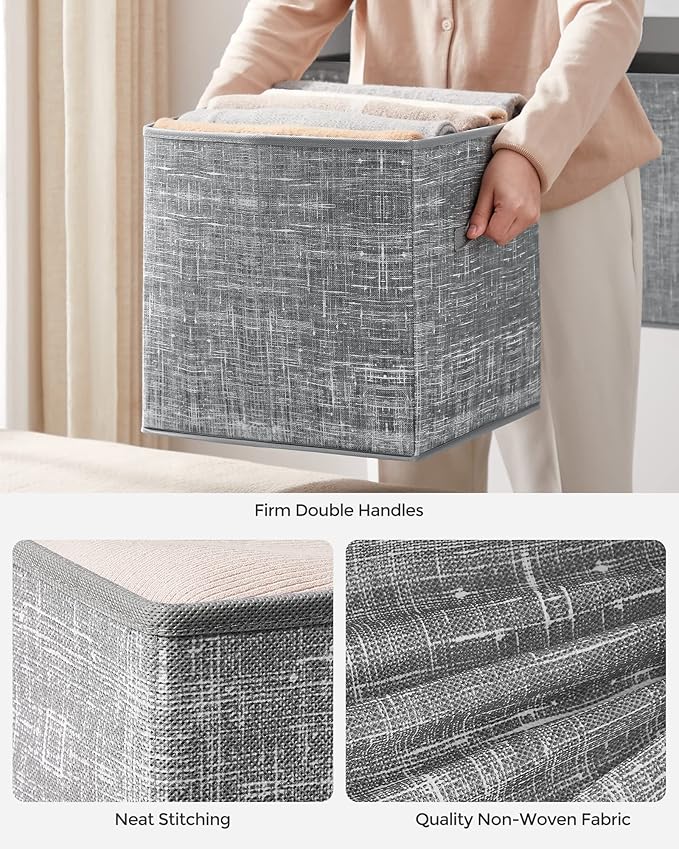 SONGMICS Storage Cubes, 13-Inch Non-Woven Fabric Bins with Double Handles, Set of 6, Closet Organizers for Shelves, Foldable,