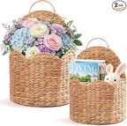 2Pcs Water Hyacinth Scalloped Hanging Basket – Wall & Door Organizer with Loop Handle, Front-Entry Mail/Floral Holder, Boho F