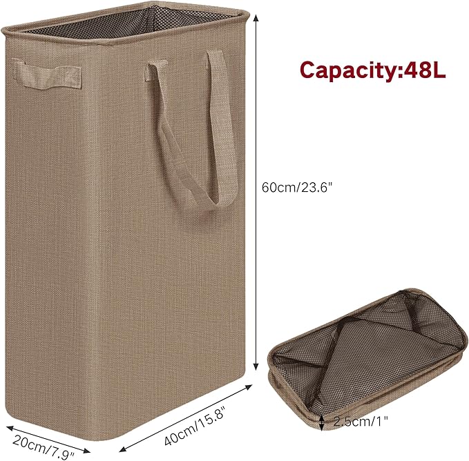 efluky Slim Laundry Basket, Narrow Laundry Hamper with Handles, Collapsible Dirty Clothes Hamper, Tall Laundry Bin for Laundr