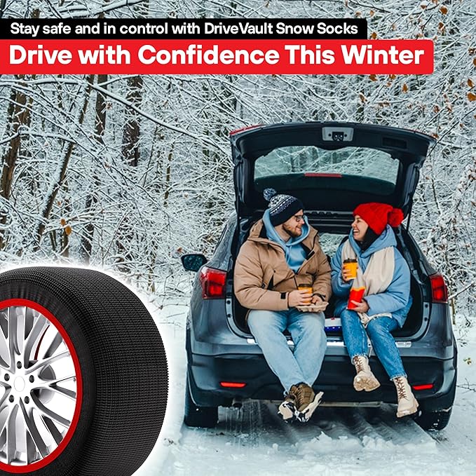 Snow Socks for Tires | Alternative for Tire Snow Chains | Ultra Grip Series | Reusable Snow Traction Device for Passenger Car