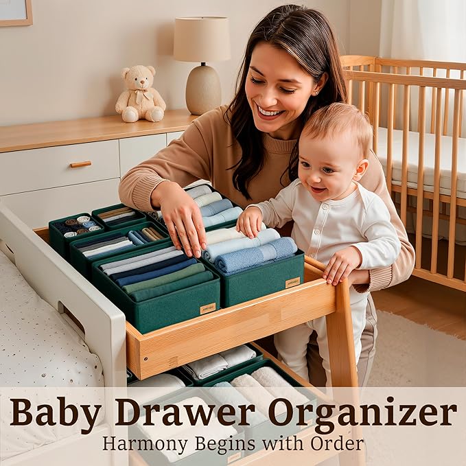 Clothes Organizer, Transform Your Drawers in Seconds - Green Set of 6 Foldable Storage Boxes with Zipper, Durable 600D Fabric