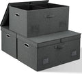 Graciadeco 75 Quarts Extra Large Decorative Storage Bins with Lids, 3 Packs Dark Gray Collapsible Storage Bins with Lids, Sta