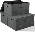 Graciadeco 75 Quarts Extra Large Decorative Storage Bins with Lids, 3 Packs Dark Gray Collapsible Storage Bins with Lids, Sta