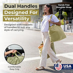 VeraMia Canvas Grocery Bag 3pc XL Set with Real Pockets, Long Shoulder Strap and Short Handle. Heavy Duty, Foldable, Washable