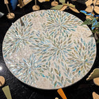 i-lan 18-inch Mother of Pearl Lazy Susan – Large Rotating Turntable with Floral Inlay, Smooth Spin for Kitchen Cabinet Dining