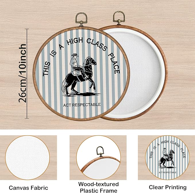 KSDUT Western Cowboy Wall Art Decor - Sky Blue Stripe Preppy Trendy Southwestern Wall Art Canvas Frame Hanging Prints, Foyer 