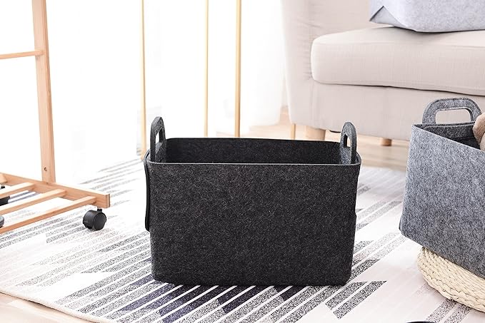 Minoisome Storage Basket Felt Storage Bin Collapsible& Convenient Box Organizer with Carry Handles for Office Bedroom Closet 
