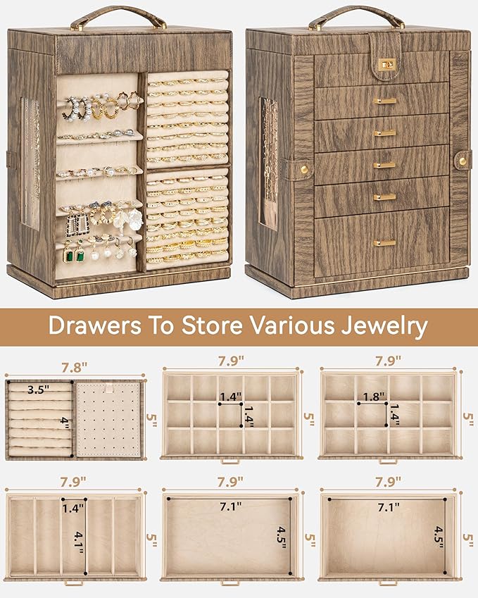 AKOZLIN 360° Rotating Jewelry Box Extra Large 6-Tier Organizer Functional Jewelry Storage Case for Women Girls Ring Necklace 