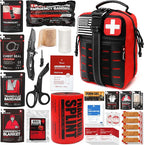Survival First Aid Kit with Israeli Bandage, Chest Seal, Tourniquet, Splint, Tactical Military Combat Molle IFAK for Wound Ca