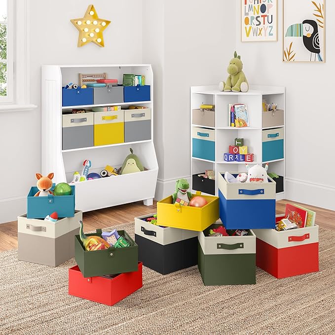 RiverRidge Kids storage bins - 10.5 Cube Storage Organizer with Handles – Taupe Two-Tone closet organizers and storage for To