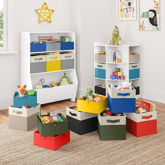 RiverRidge Kids storage bins - 10.5 Cube Storage Organizer with Handles – Olive Two-Tone closet organizers and storage for To