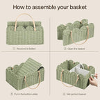 HBlife Large Baby Diaper Caddy, Paper Rope Scalloped Storage Baskets Nursery Bin with Removable Divider, Portable Car Organiz