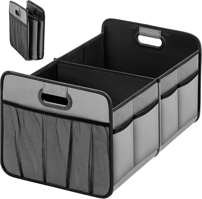 Simple Deluxe Car Trunk Organizer, Collapsible 2 Compartments Trunk Storage, Anti-slip Design, Made of Waterproof 600D Oxford P