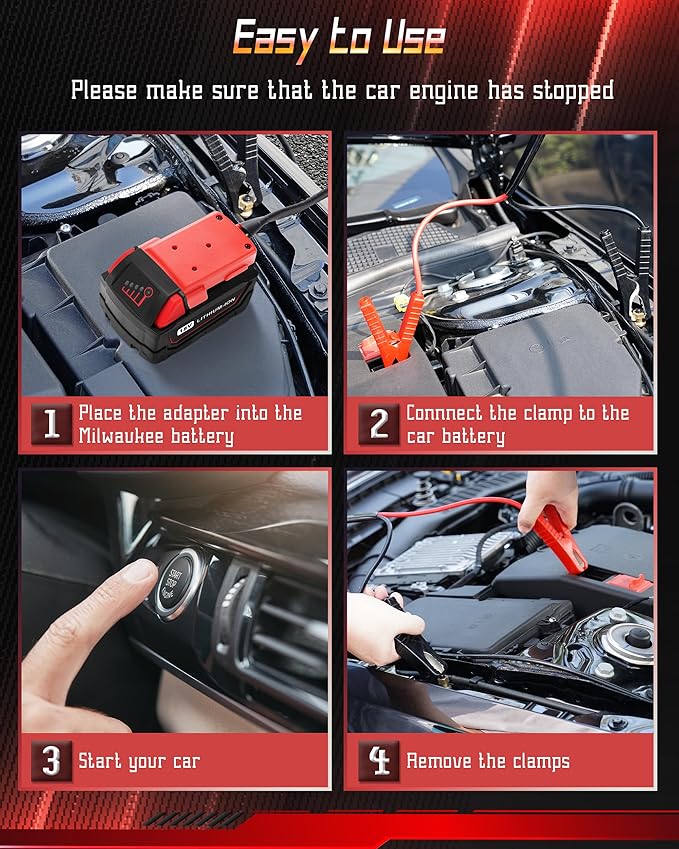 Upgraded Backup Emergency Kit, Jumper Starter Cable Clamps for 18V, 8AWG Auto Battery Automotive Booster Cables Power Tool Line (Battery not Included)