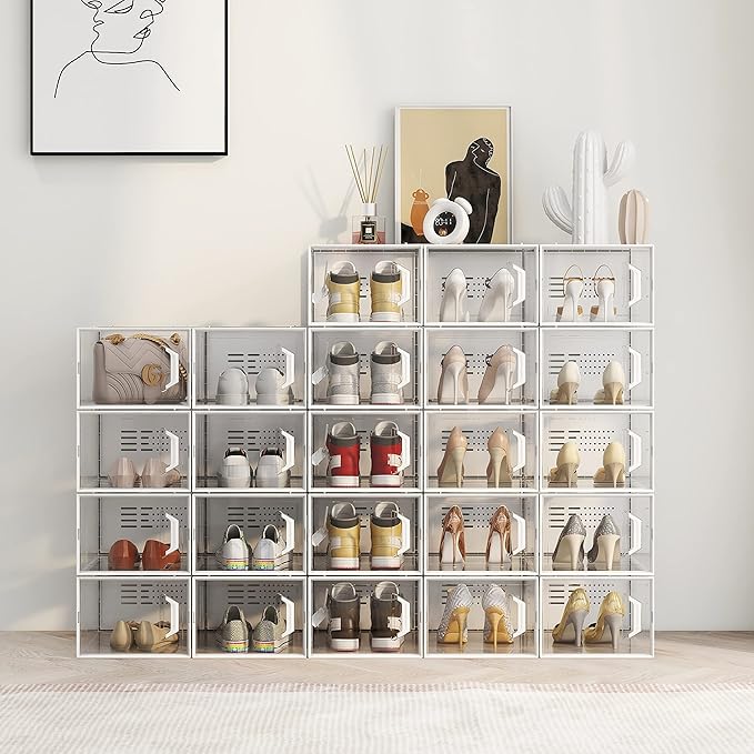 SEE SPRING X-Large Shoe Storage Box Fit Size 11, Clear Plastic Stackable Shoe Organizer for Closet, Space Saving Sneaker Shoe