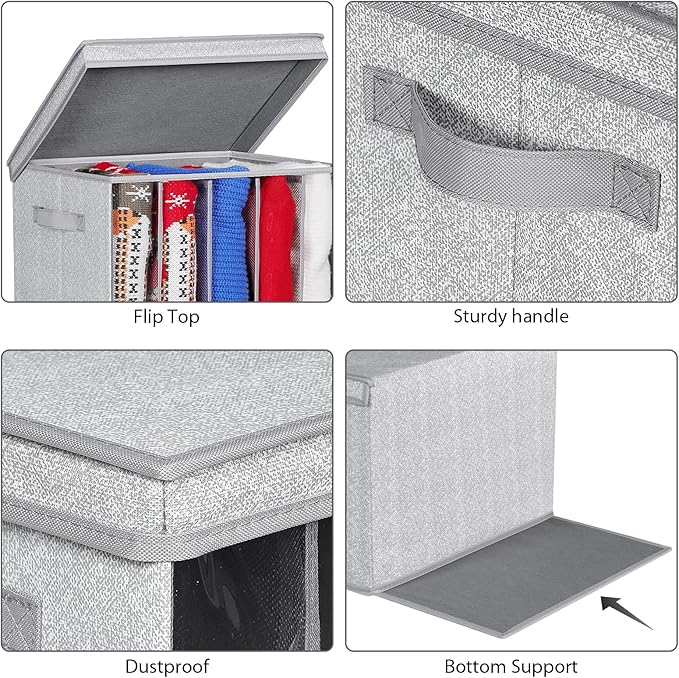 Zilink Upgraded Sweater Storage for Closet Shelf with Lids and Support Boards Clothes Organizer for Closet with 5 Grids Divid