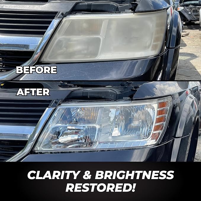 Detour Heavy Duty Headlight Restoration Kit - 2 Easy Steps to Professionally Restore Yellowed and Clouded Plastic Headlights,