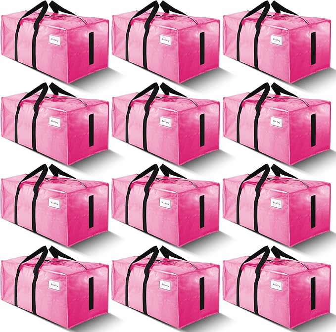 12 Pack Large Strong Moving Bags with Zippers & Carrying Handles - Water-Resistant - Heavy Duty Storage Tote for Space Saving