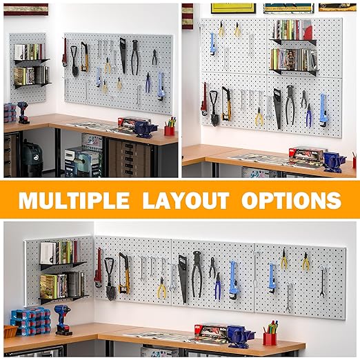 Pegboard Smith Metal Pegboard Panels, 16" x 12" Heavy-Duty Steel Peg Boards for Garage Tool Storage, Wall-Mounted Pegboard Or
