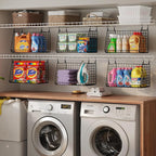 Sonyabecca 3-Pack Hanging Laundry Baskets, Foldable Metal Wire Shelves with 360° Rotating Hooks, Space-Saving Over Washer/Dry