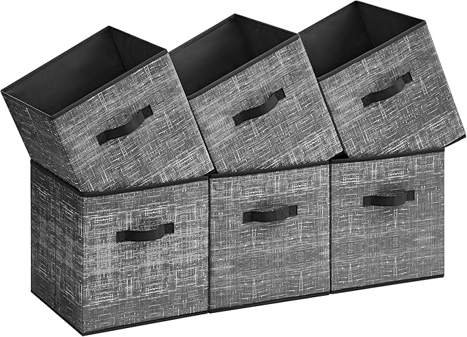 SONGMICS Storage Cubes, 13-Inch Non-Woven Fabric Bins with Double Handles, Set of 6, Closet Organizers for Shelves, Foldable,