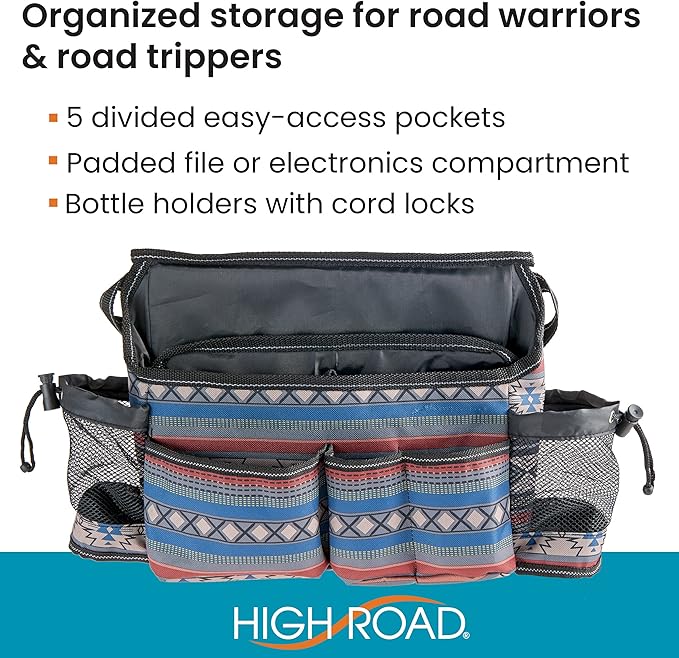 High Road SwingAway Front Seat Car Organizer for Daily Driving Essentials with Side Bottle and Cup Holders