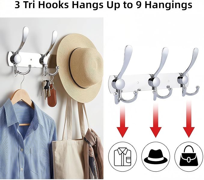 Stainless Steel Wall Hooks for Clothes, Multifunctional Towel Hat Rack Organizer, Wall Mounted Coat Rack Durable Hangers for 