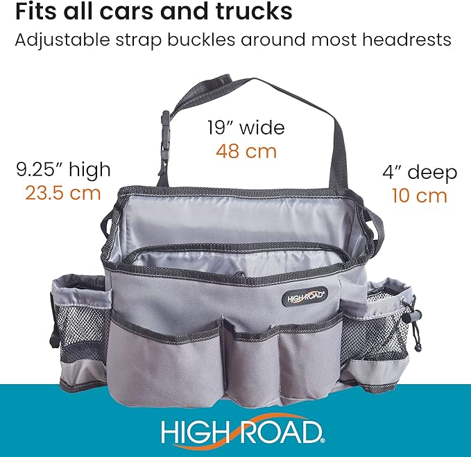 High Road SwingAway Front Seat Car Organizer for Daily Driving Essentials with Side Bottle and Cup Holders