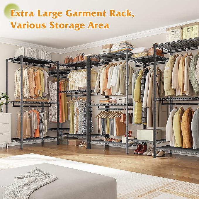 Raybee L Shaped Clothes Rack for Corner, Clothing Racks for Hanging Clothes, 900LBS Heavy Duty Clothes Rack Garment Rack 74.5