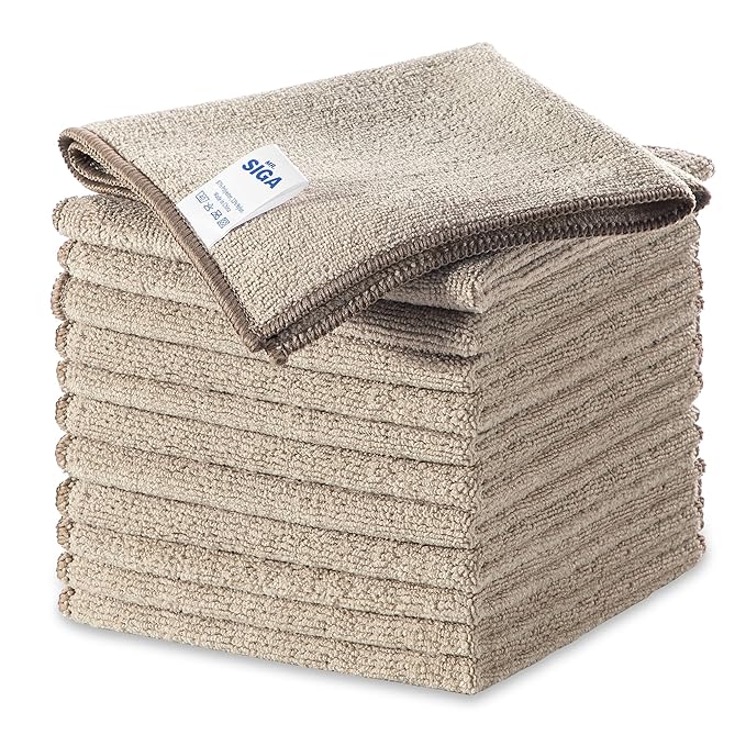 MR.SIGA Microfiber Cleaning Cloths, All-Purpose Surface Microfiber Towels, Streak Free Cleaning Rags, Pack of 12, Wheat, Size