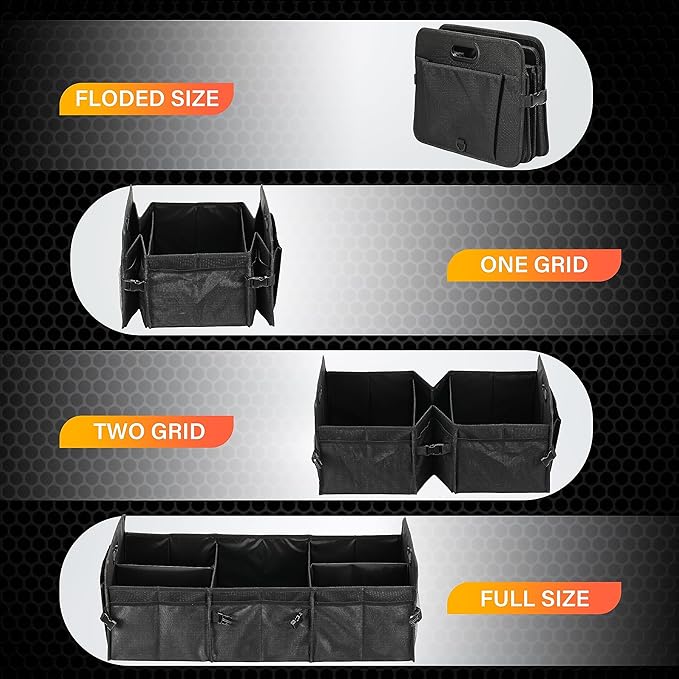 YSSOA Multi Compartments Collapsible Car Trunk Organizer, 600D Waterproof Oxford Polyester 50L Car Storage with Adjustable